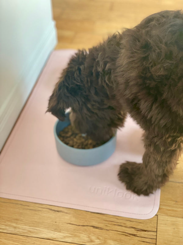 Leather pet food mat | 22"x14" | Pink