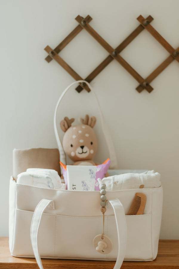 Vegan Leather | Caddy Diaper Bag | Cream