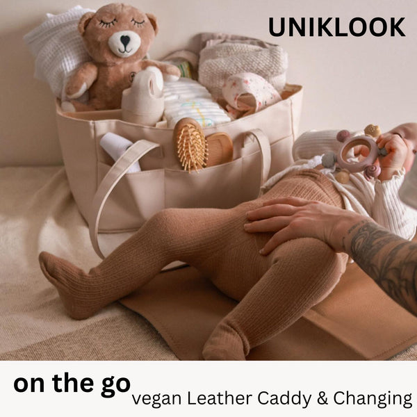 Vegan Leather mat + Caddy Diaper Bag | Tan