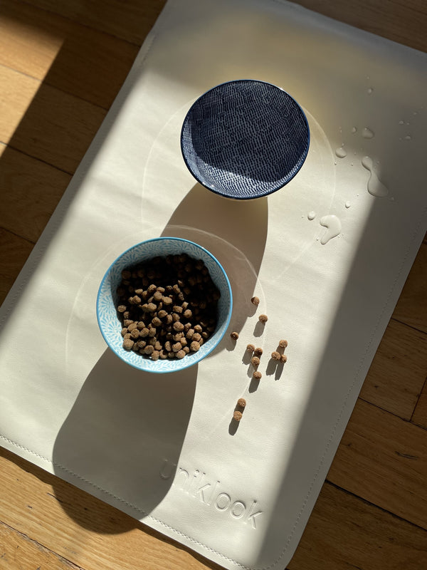 Leather pet food mat | 22"x14" | Cream