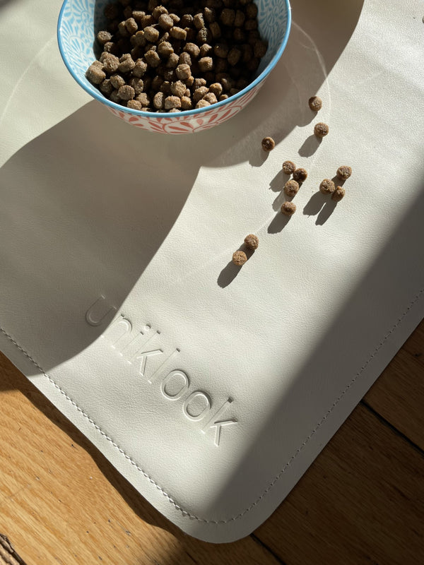 Leather pet food mat | 22"x14" | Cream