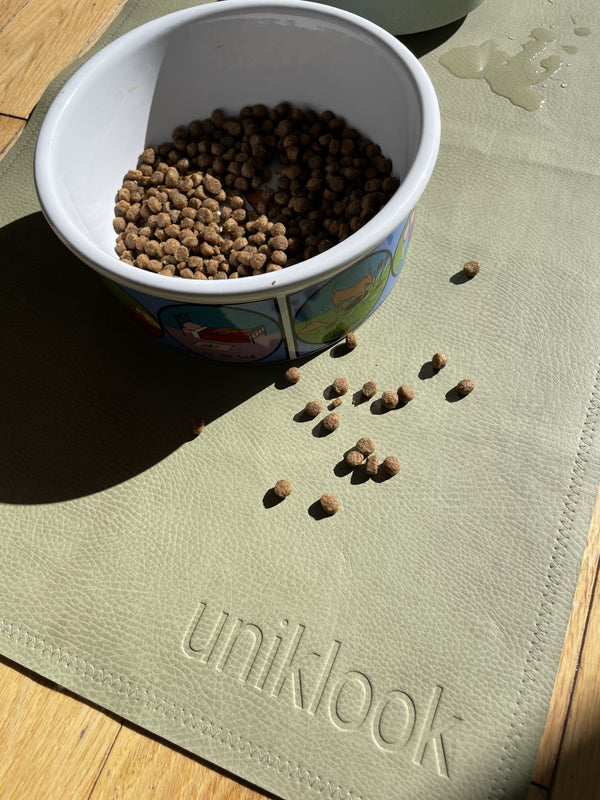Leather pet food mat | 30"x16" | Hunter, Tan