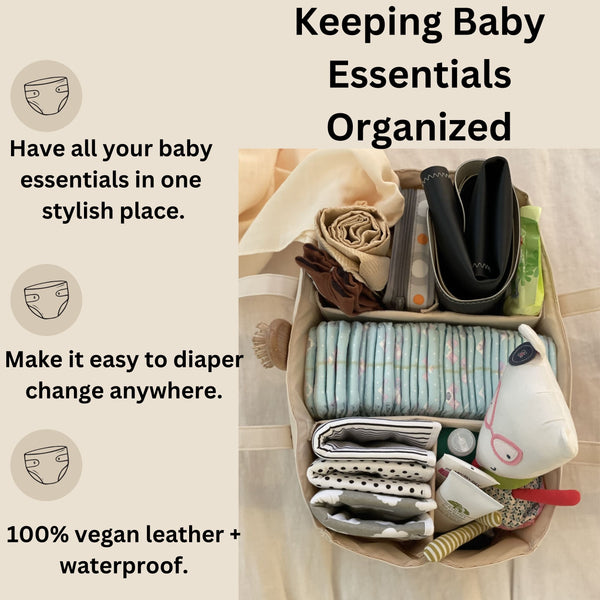 Vegan Leather | Caddy Diaper Bag | Cream