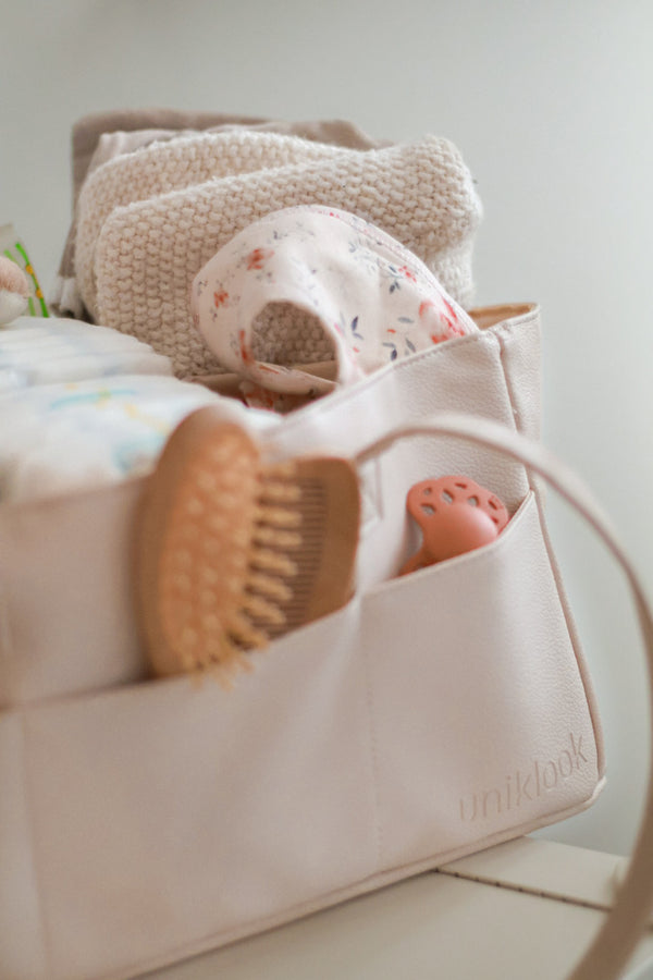 Vegan Leather | Caddy Diaper Bag | Cream