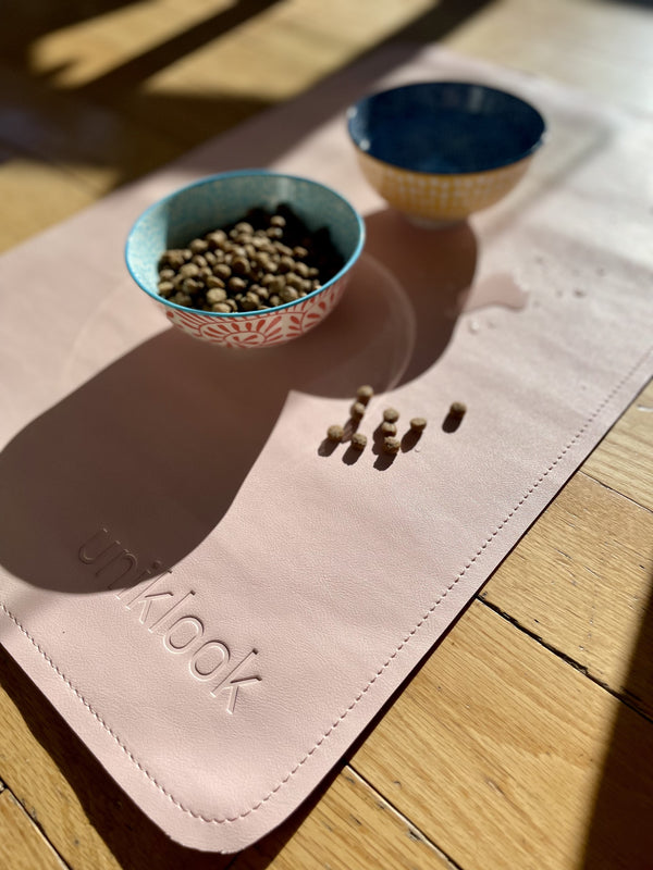 Leather pet food mat | 22"x14" | Pink
