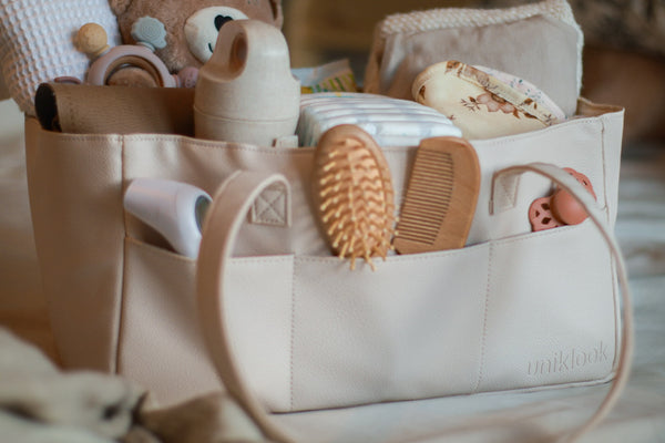 Cream Vegan Leather Caddy Diaper Storage Bag