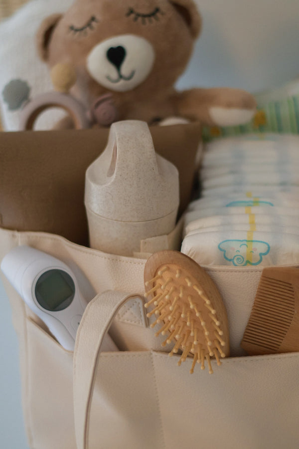 Vegan Leather | Caddy Diaper Bag | Cream