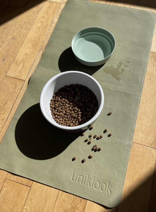 Leather pet food mat | 30"x16" | Hunter, Tan