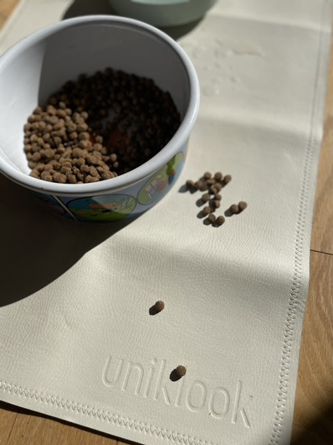 Leather pet food mat | 30"x16" | Ivory, terra