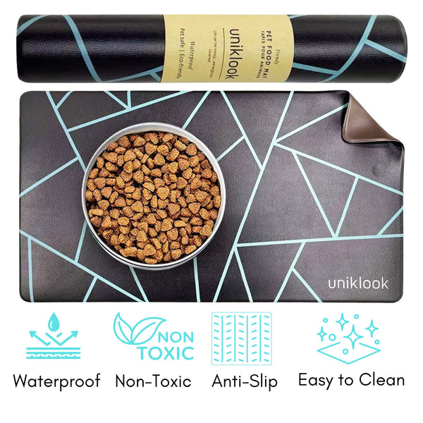 Pet food mat | Black + Teal | Modern Design
