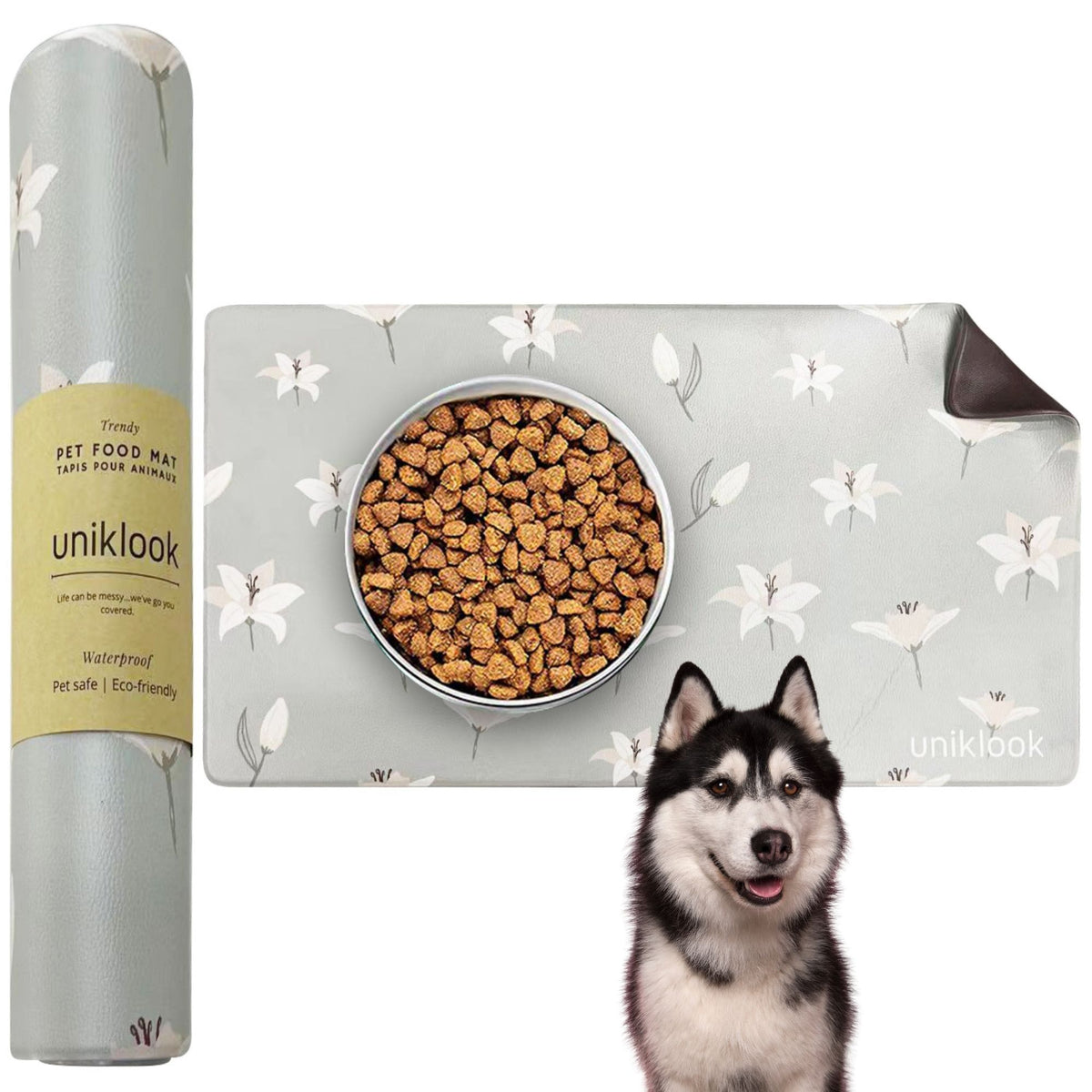 Uniklook Calm design Pet food mat dog mat for food and water bowl