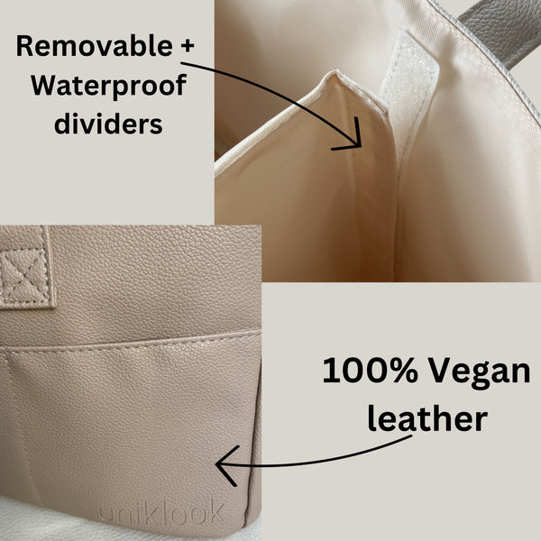 Vegan Leather | Caddy Diaper Bag | Cream