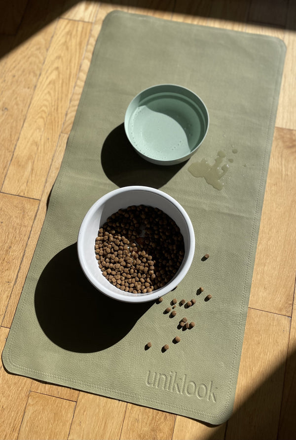 Leather pet food mat | 30"x16" | Hunter, Tan