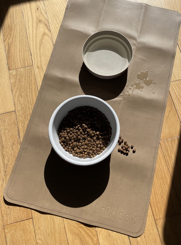 Leather pet food mat | 30"x16" | Tan, gray
