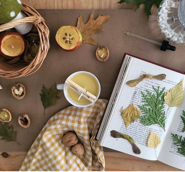 Tan vegan leather mat shown used as a craft mat to protect the surface.