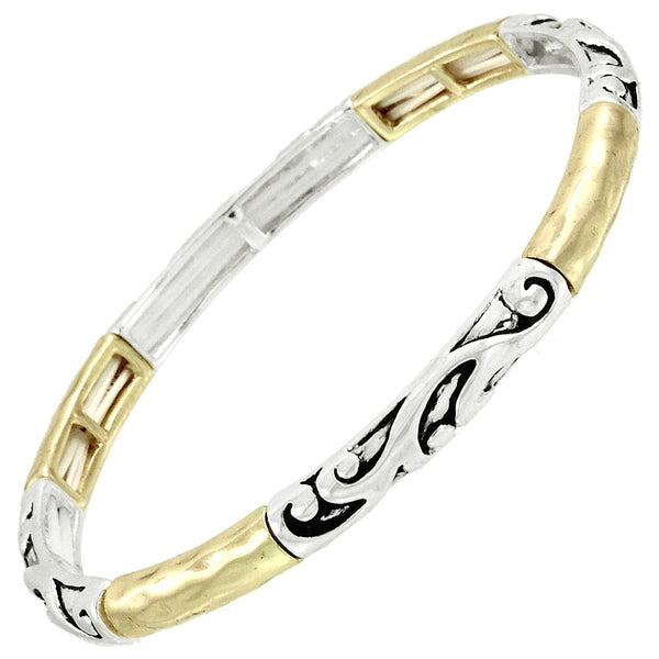 Two-Tone Artisan Bangle – Mixed Metal Boho Chic Bracelet