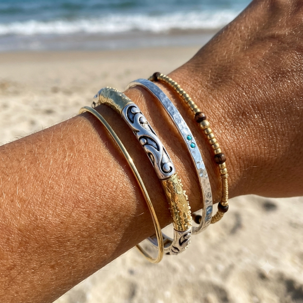 Two-Tone Artisan Bangle – Mixed Metal Boho Chic Bracelet