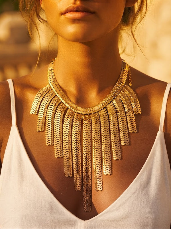 Golden Cascade Statement Bib Necklace - Statement Chic Style