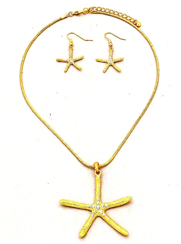 Gold Starfish Pendant Necklace & Earrings Set