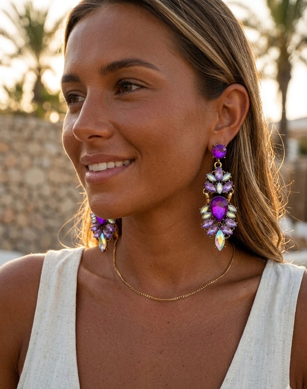 Boucles d'oreilles pendantes bleue + dorées