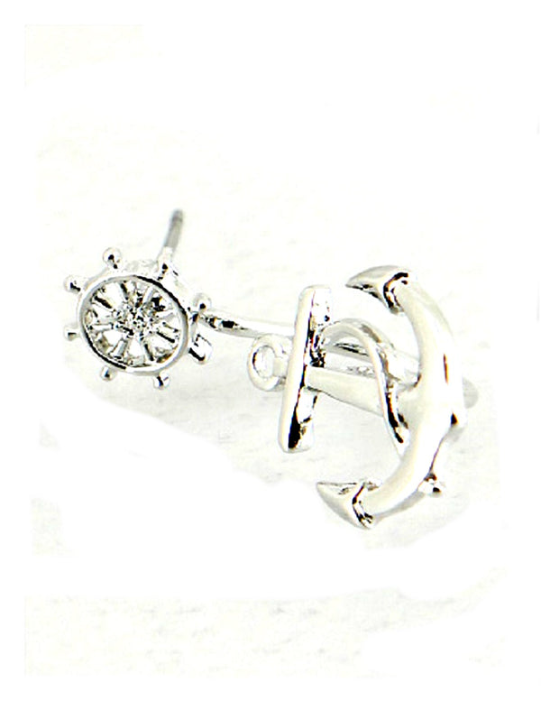 Pair of silver earrings on a white background
