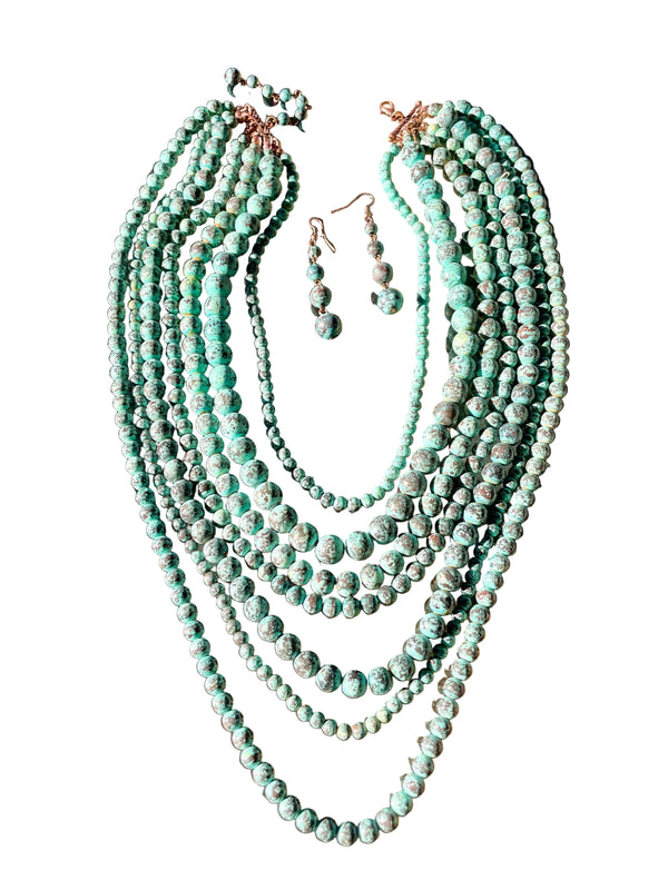 Patina Multi-Strand Bib Statement Necklace & Earrings Set