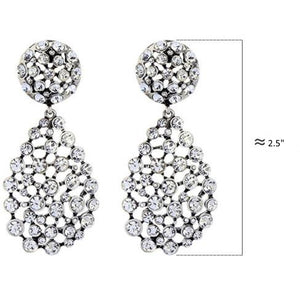 Pair of silver earrings with clear stones on a white background
