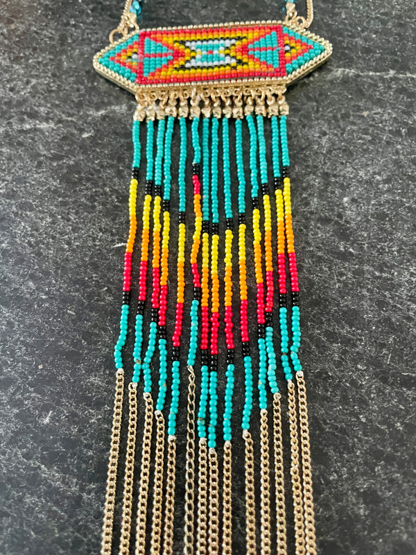 Statement Fringe Aztec Necklace Earrings set