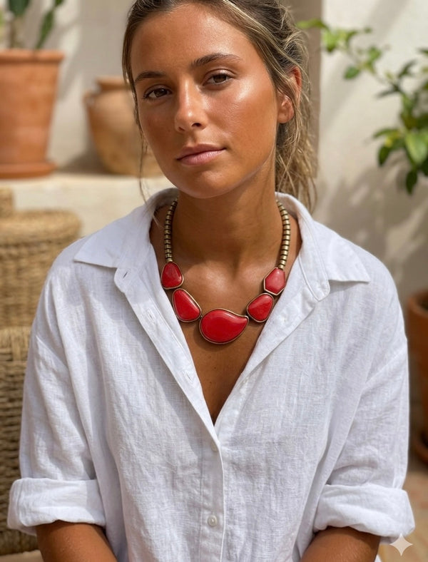 Red Design Statement Chunky Necklace