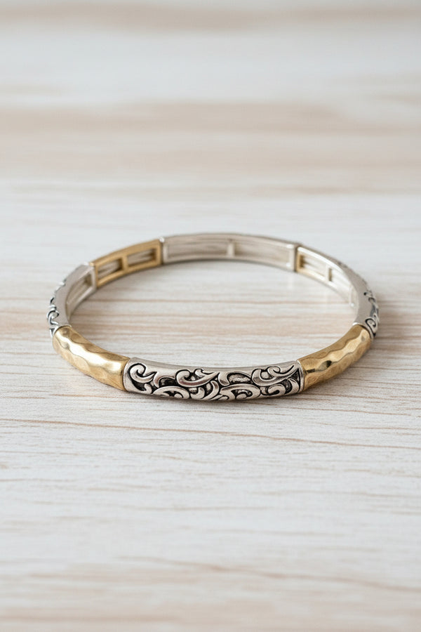 Two-Tone Small Swirl Bangle – Mixed Metal Boho Chic Bracelet