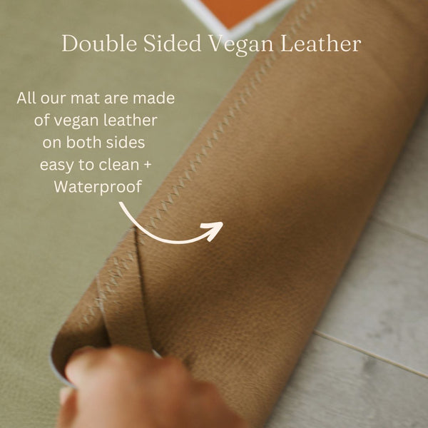 Vert + Tan tapis moyen en cuir végétalien double face | tapis de jeu