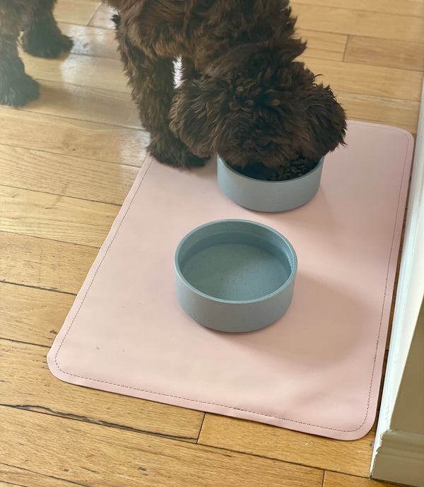 Leather pet food mat | 22"x14" | Pink