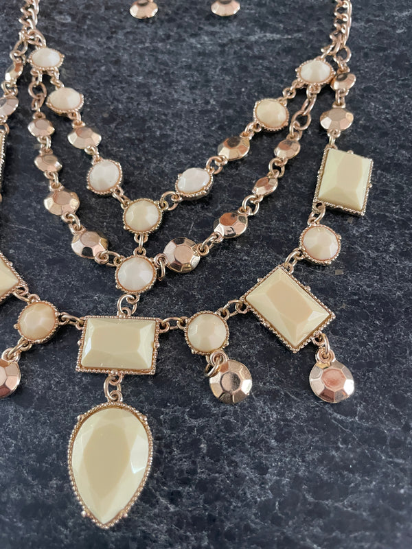 Cream & Gold Dangling Statement necklace Earrings
