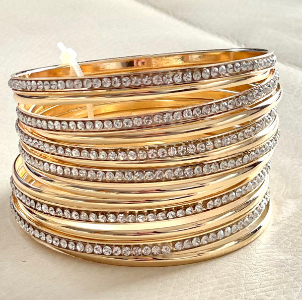 Set of 13 Rigid Bangle Bracelets — Gold Stack