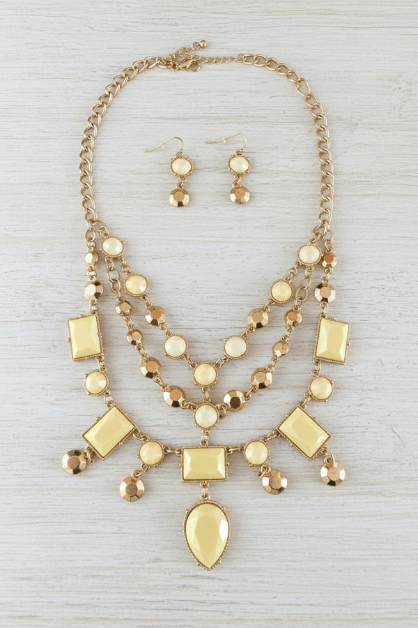 Cream & Gold Dangling Statement necklace Earrings