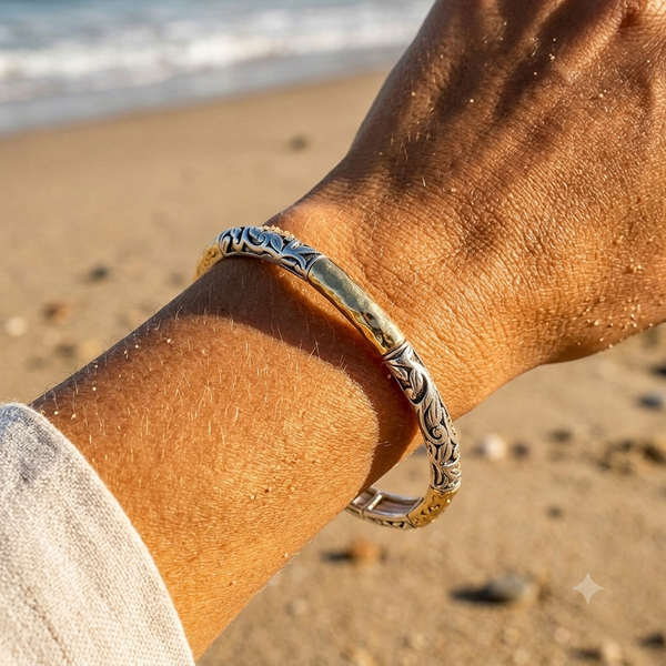 Two-Tone Small Swirl Bangle – Mixed Metal Boho Chic Bracelet