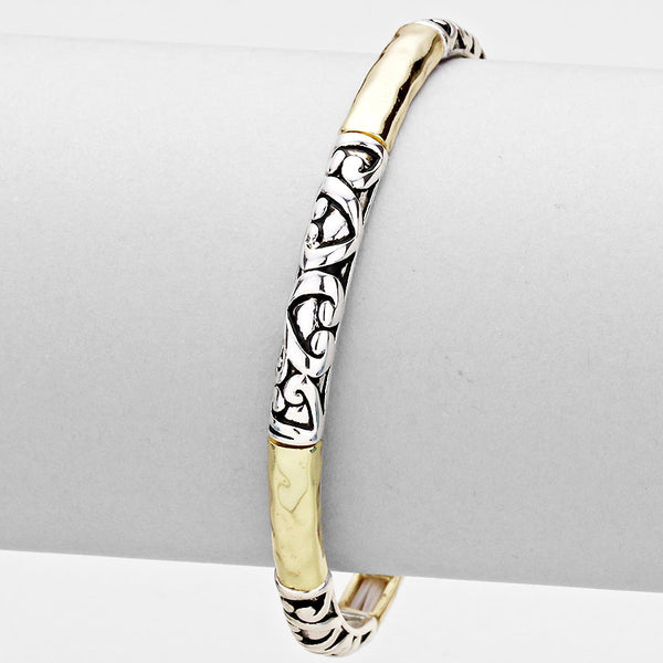 Two-Tone Artisan Bangle – Mixed Metal Boho Chic Bracelet