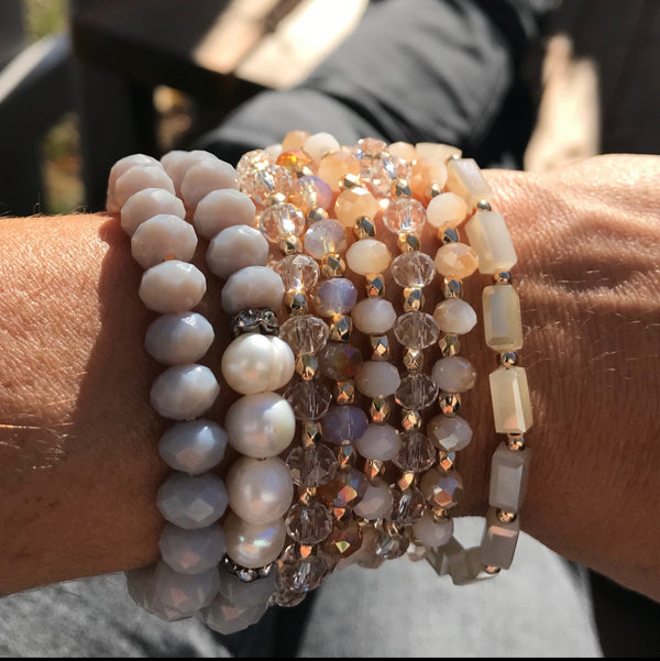 Beige | Glass beads | Stretch Bracelet