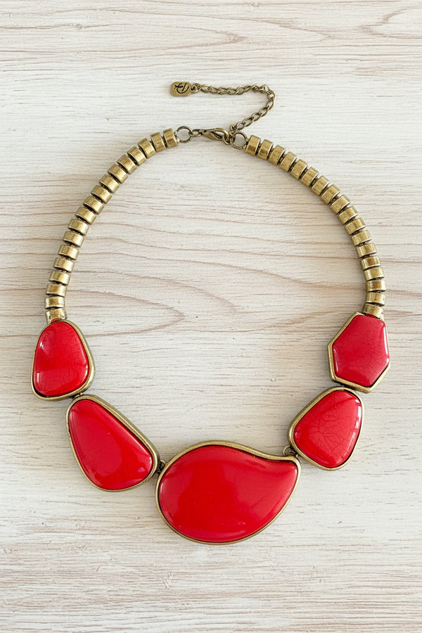 Red Design Statement Chunky Necklace