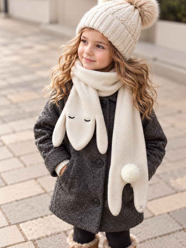 100% Cashmere Bunny Scarf for Kids – Luxury Soft Knit Rabbit Scarf