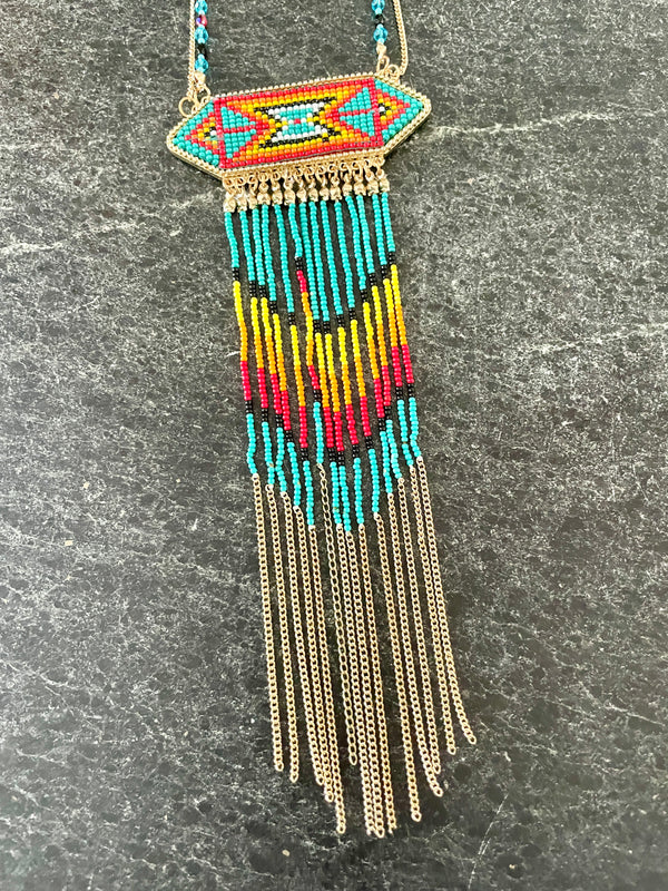 Statement Fringe Aztec Necklace Earrings set