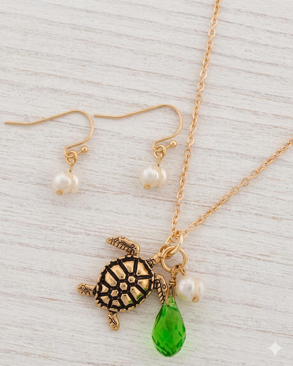 Turtle Pearl Charms Necklace