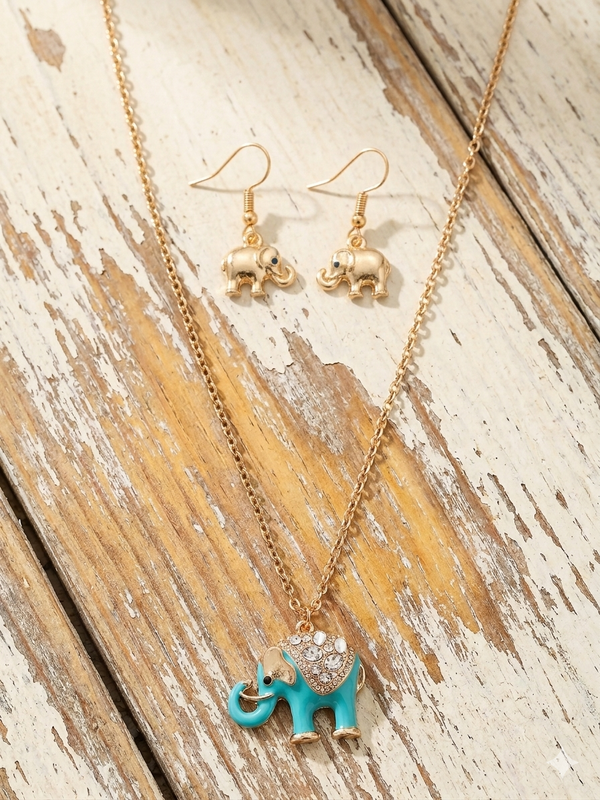 Turquoise Elephant Long Chain necklace