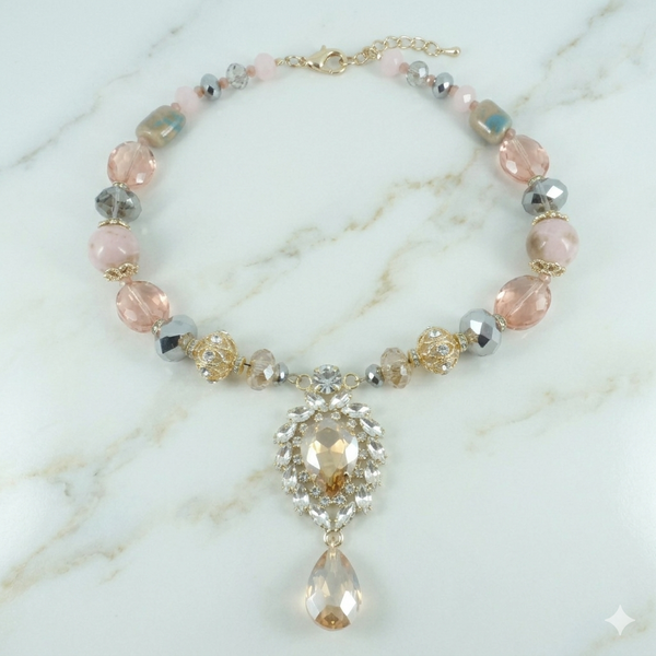 Sparkling Glass Mixed Beads Statement Exclusive Necklace