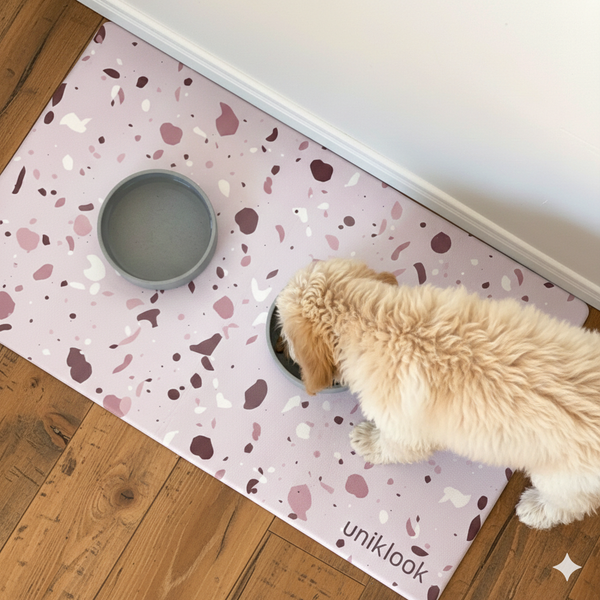 Vegan Leather Pet Food Mat — Terrazzo Pink