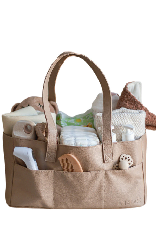 Uniklook tan vegan leather baby caddy diaper bag organizer 