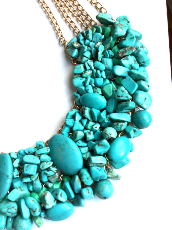 Turquoise stone necklace on a white background