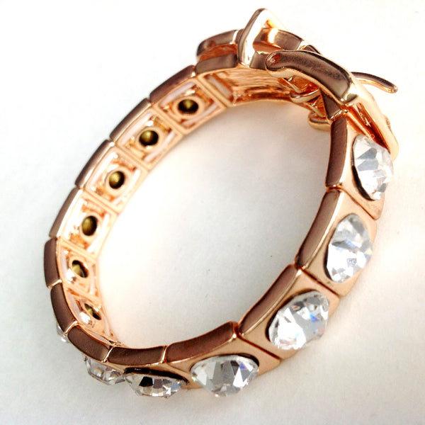 Rose Gold Buckle Stretch Bracelet with Crystals – Chic Statement Jewelry for Women