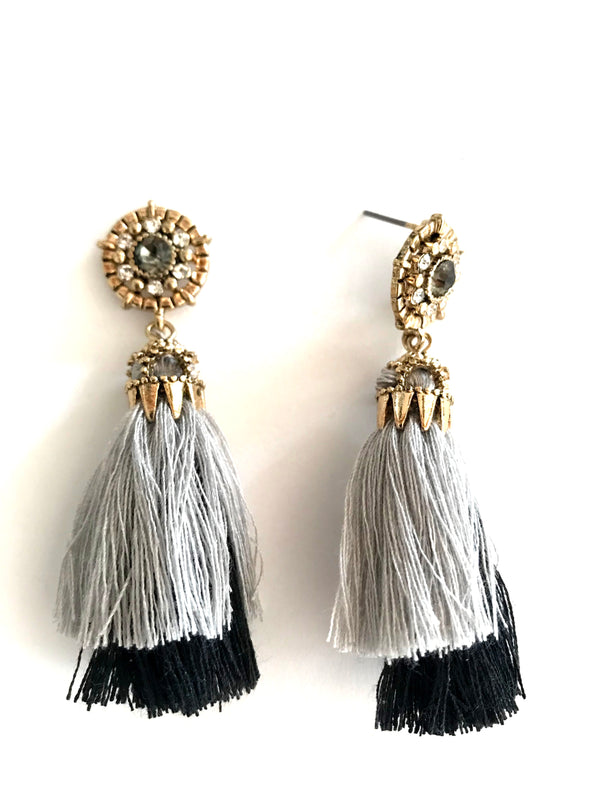 Black Grey Tassel Drop Earrings