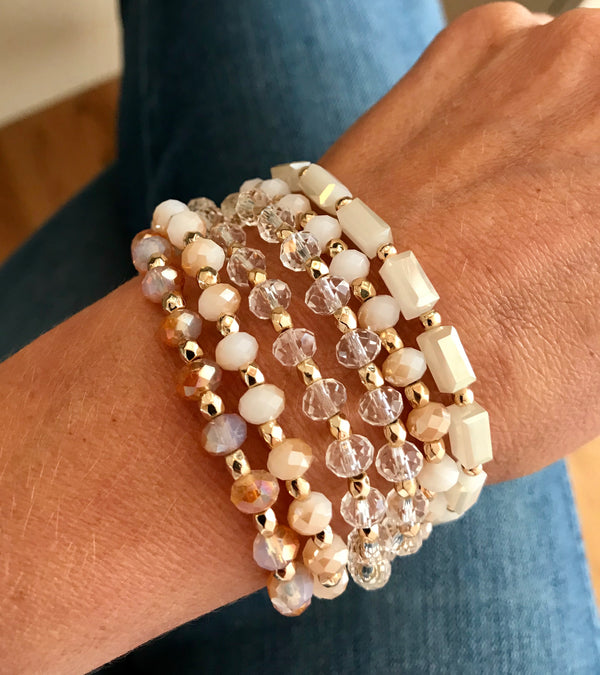 Beige | Glass beads | Stretch Bracelet